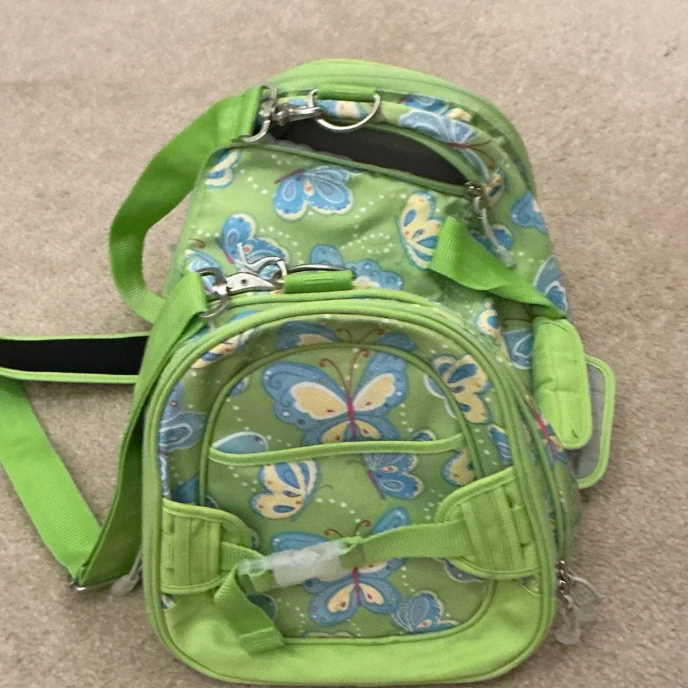 Pottery Barn Kids Green and Blue Butterfly Duffel Overnight Bag 12”Lx9”Wx11”H